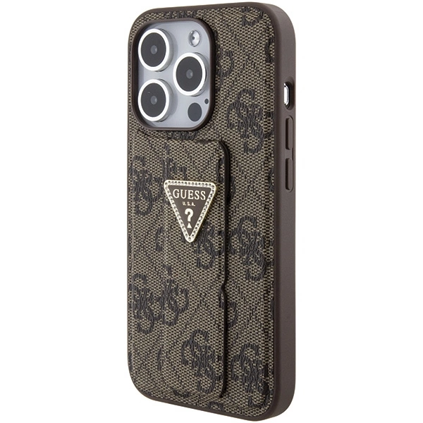 Guess Grip Stand 4G Triangle Strass case for iPhone 15 Pro - browneng