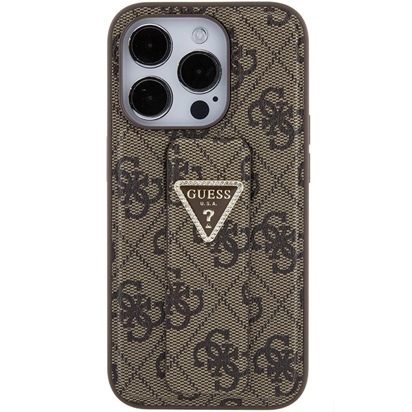 Guess Grip Stand 4G Triangle Strass case for iPhone 15 Pro - browneng