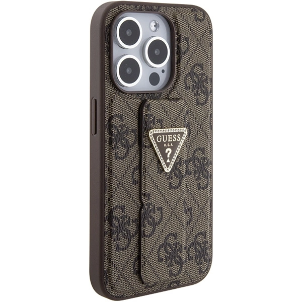 Guess Grip Stand 4G Triangle Strass case for iPhone 15 Pro - browneng