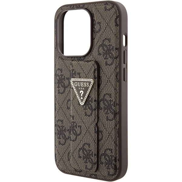 Guess Grip Stand 4G Triangle Strass case for iPhone 15 Pro - browneng