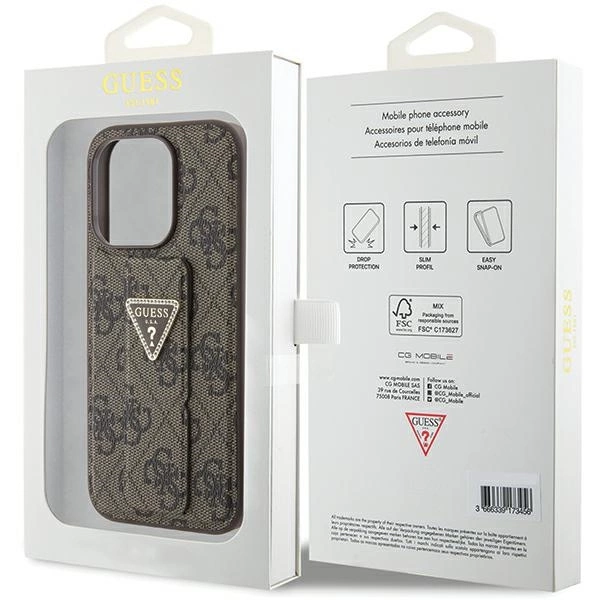 Guess Grip Stand 4G Triangle Strass case for iPhone 15 Pro - browneng