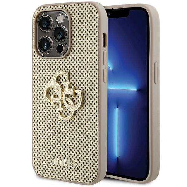 Guess Perforated 4G Glitter case for iPhone 15 Pro - goldeng