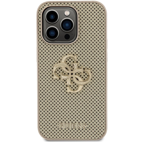 Guess Perforated 4G Glitter case for iPhone 15 Pro - goldeng