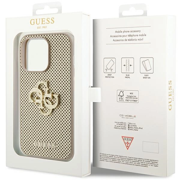 Guess Perforated 4G Glitter case for iPhone 15 Pro - goldeng