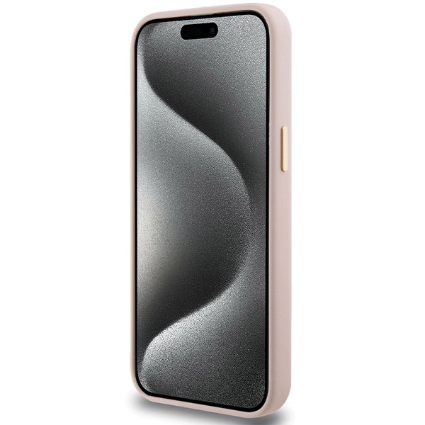 Guess Silicone Script Metal Logo & Frame case for iPhone 15 Pro - pinkeng
