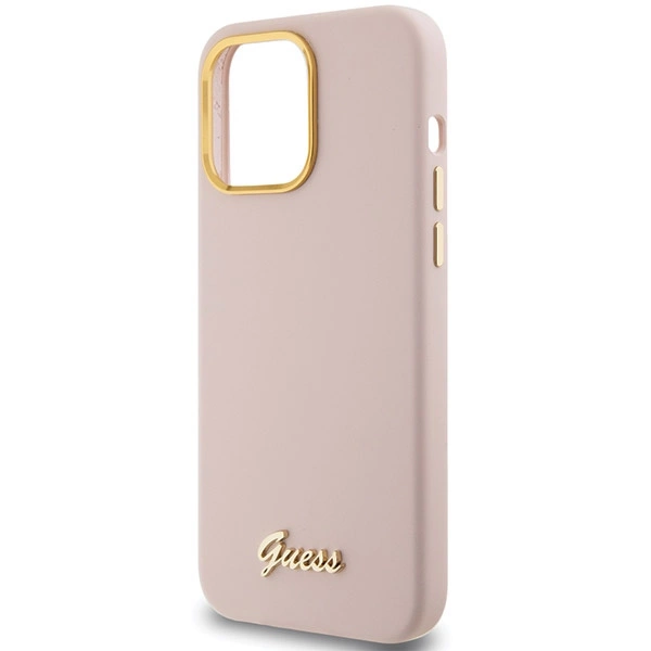 Guess Silicone Script Metal Logo & Frame case for iPhone 15 Pro - pinkeng
