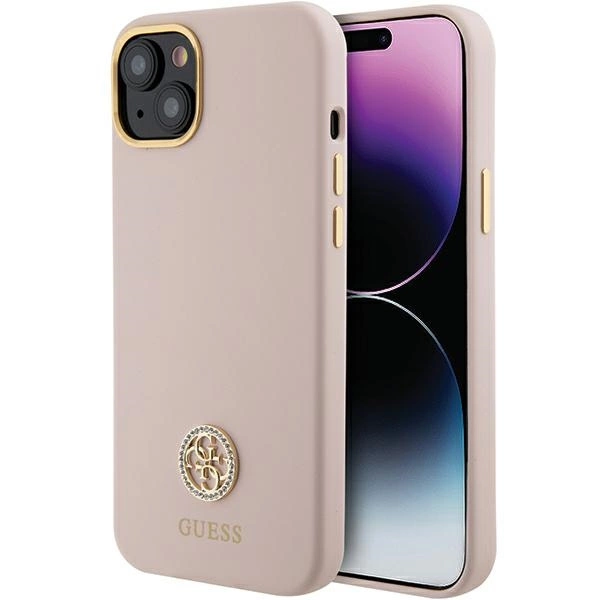 Guess Silicone Logo Strass 4G Case for iPhone 15 Plus / 14 Plus - Light Pinkeng