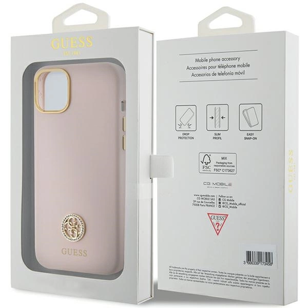 Guess Silicone Logo Strass 4G Case for iPhone 15 Plus / 14 Plus - Light Pinkeng