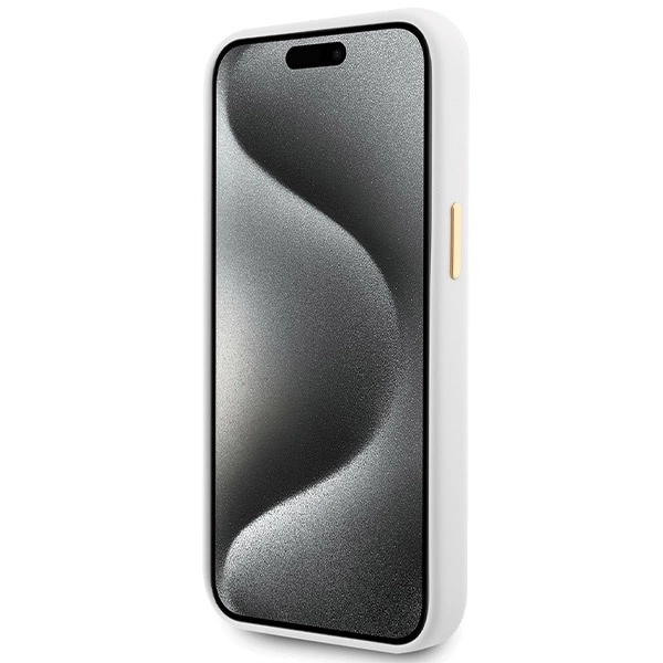 Guess Silicone Logo Strass 4G case for iPhone 15 - whiteeng