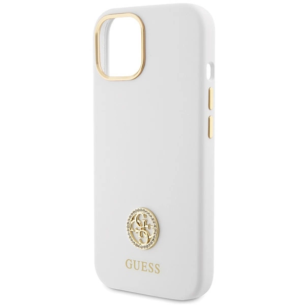 Guess Silicone Logo Strass 4G case for iPhone 15 - whiteeng