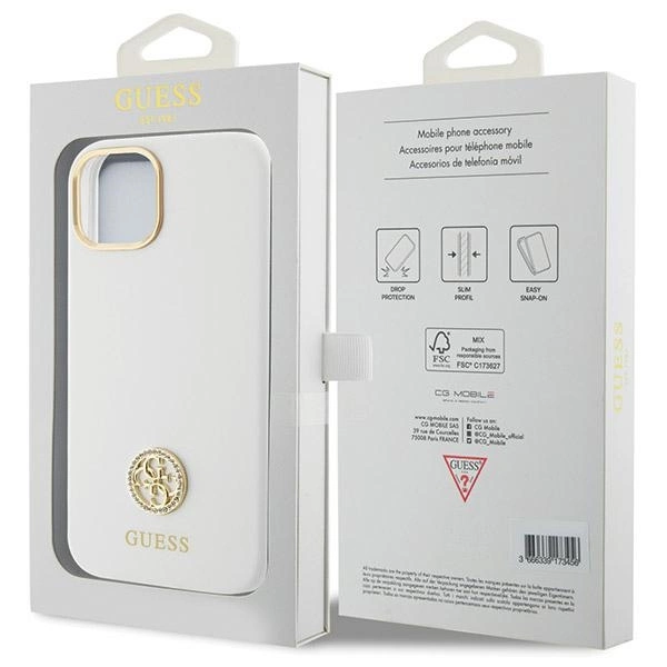 Guess Silicone Logo Strass 4G case for iPhone 15 - whiteeng