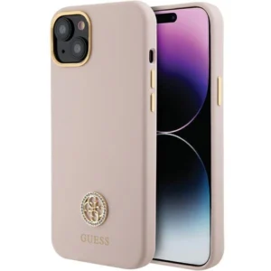 Guess Silicone Logo Strass 4G case for iPhone 15 - light pinkeng