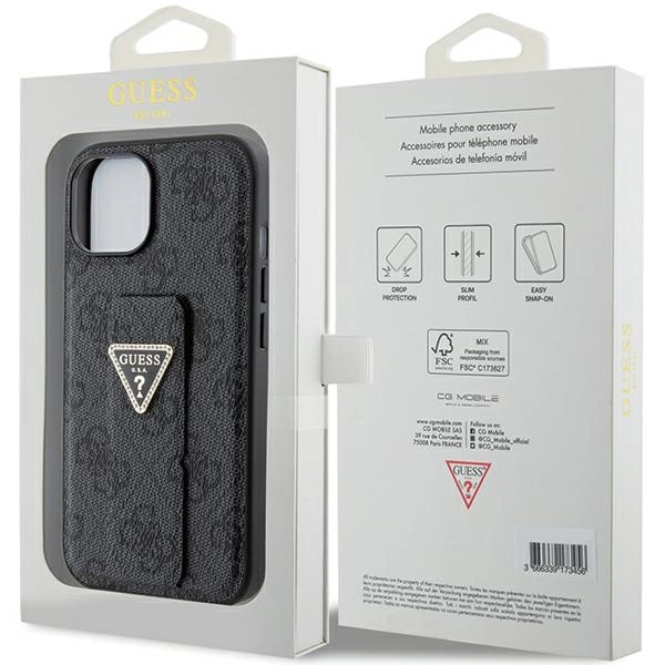 Guess Grip Stand 4G Triangle Strass case for iPhone 15 - blackeng
