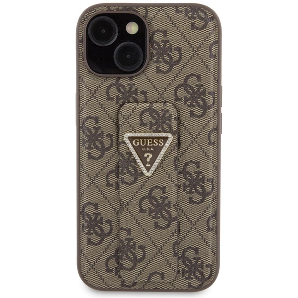 Guess Grip Stand 4G Triangle Strass case for iPhone 15 - browneng