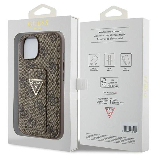 Guess Grip Stand 4G Triangle Strass case for iPhone 15 - browneng