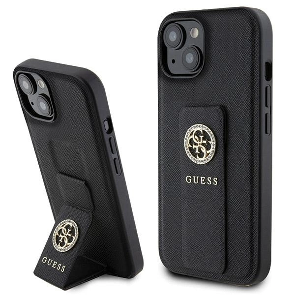 Guess Grip Stand 4G Saffiano Strass case for iPhone 15 - blackeng