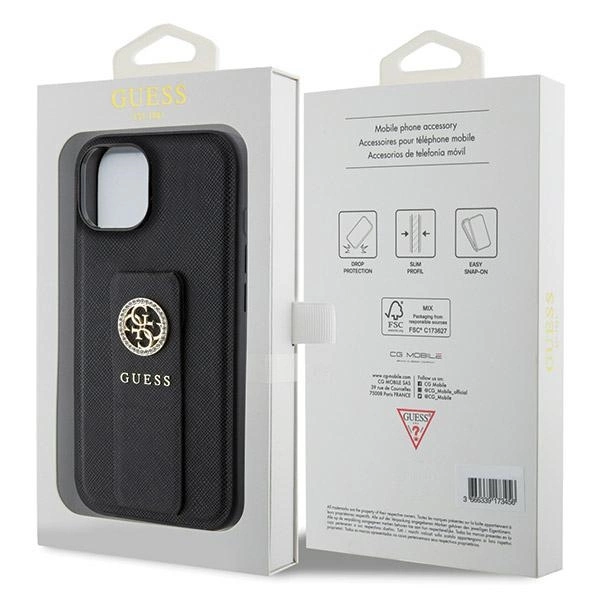 Guess Grip Stand 4G Saffiano Strass case for iPhone 15 - blackeng