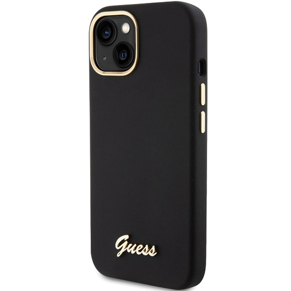 Guess Silicone Script Metal Logo & Frame case for iPhone 15 - blackeng