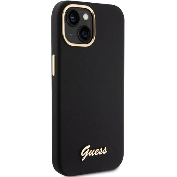 Guess Silicone Script Metal Logo & Frame case for iPhone 15 - blackeng