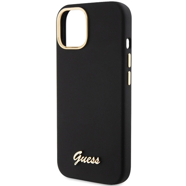 Guess Silicone Script Metal Logo & Frame case for iPhone 15 - blackeng