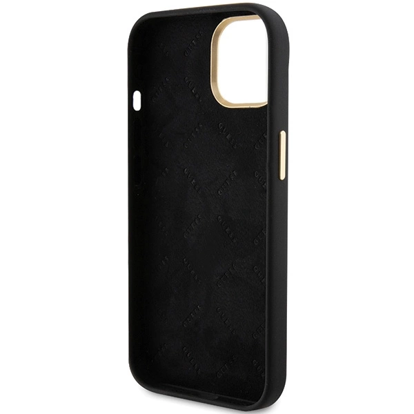 Guess Silicone Script Metal Logo & Frame case for iPhone 15 - blackeng