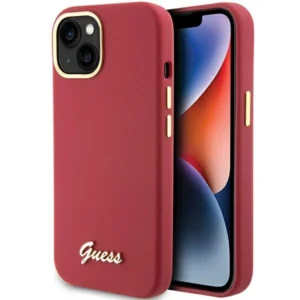 Guess Silicone Script Metal Logo & Frame case for iPhone 15 - redeng