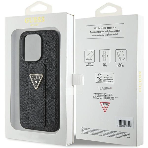 Guess Grip Stand 4G Triangle Strass case for iPhone 15 Pro Max - blackeng