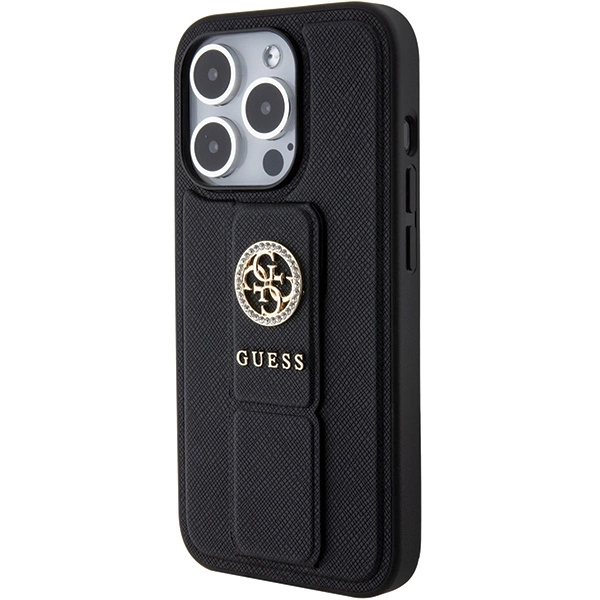 Guess Grip Stand 4G Saffiano Strass case for iPhone 15 Pro Max - blackeng