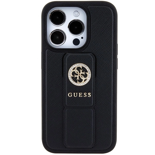 Guess Grip Stand 4G Saffiano Strass case for iPhone 15 Pro Max - blackeng