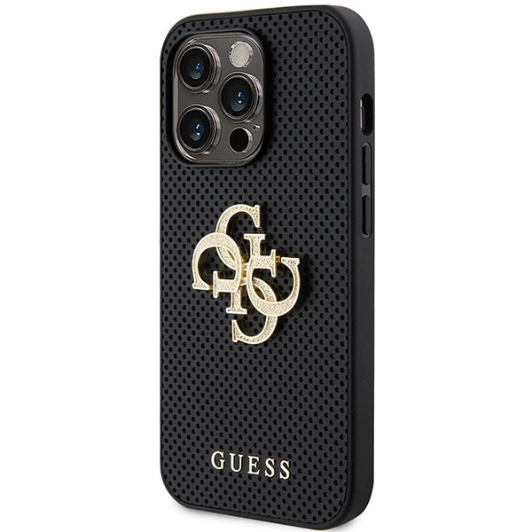 Guess Leather Perforated 4G Glitter Logo Case for iPhone 15 Pro Max - Blackeng