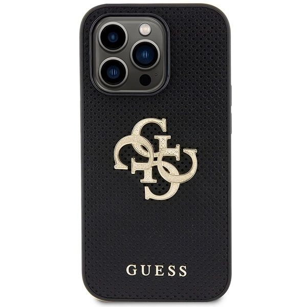Guess Leather Perforated 4G Glitter Logo Case for iPhone 15 Pro Max - Blackeng