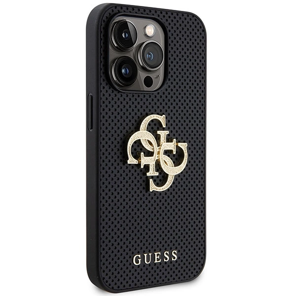 Guess Leather Perforated 4G Glitter Logo Case for iPhone 15 Pro Max - Blackeng