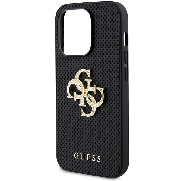 Guess Leather Perforated 4G Glitter Logo Case for iPhone 15 Pro Max - Blackeng