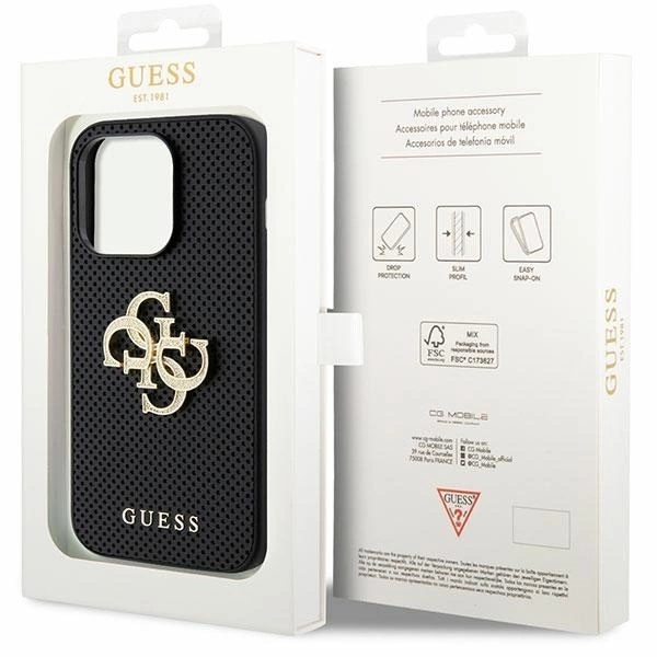Guess Leather Perforated 4G Glitter Logo Case for iPhone 15 Pro Max - Blackeng