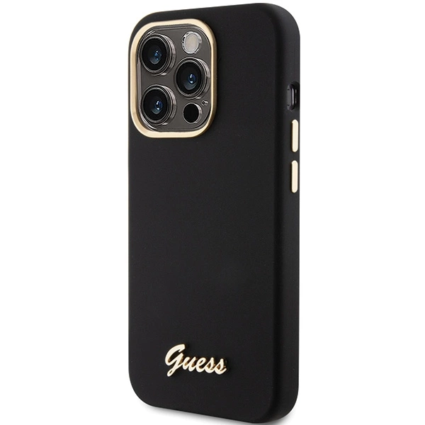 Guess Silicone Script Metal Logo & Frame iPhone 15 Pro Max Case - Blackeng