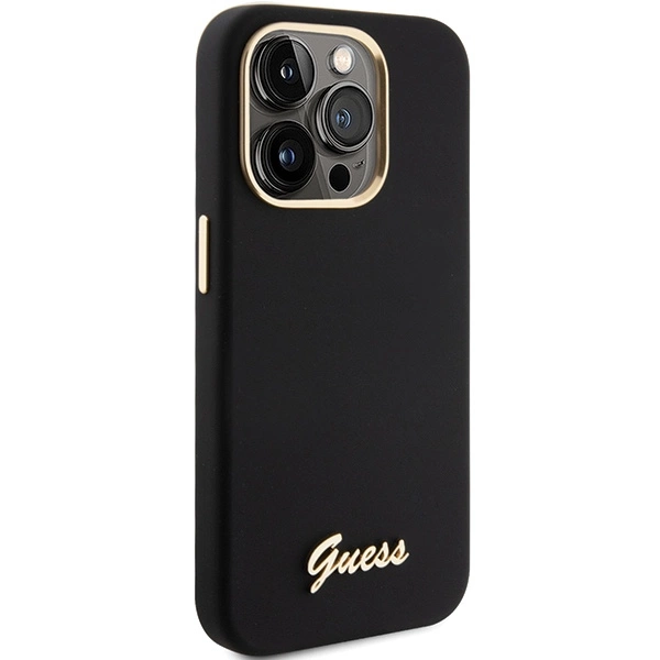 Guess Silicone Script Metal Logo & Frame iPhone 15 Pro Max Case - Blackeng