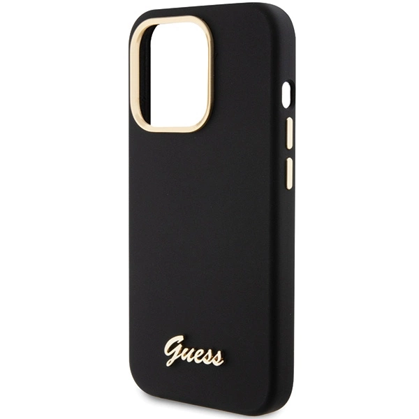 Guess Silicone Script Metal Logo & Frame iPhone 15 Pro Max Case - Blackeng