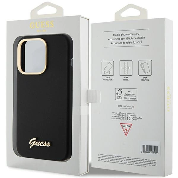 Guess Silicone Script Metal Logo & Frame iPhone 15 Pro Max Case - Blackeng