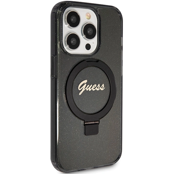 Guess Ring Stand Script Glitter MagSafe case for iPhone 15 Pro - blackeng