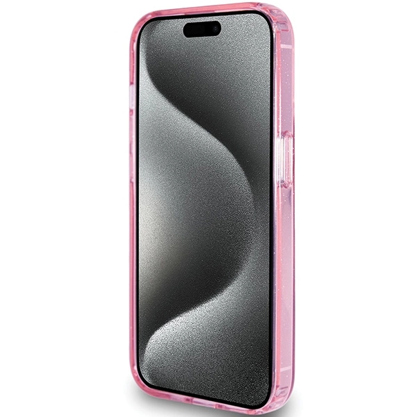 Guess Ring Stand Script Glitter MagSafe case for iPhone 15 Pro - pinkeng