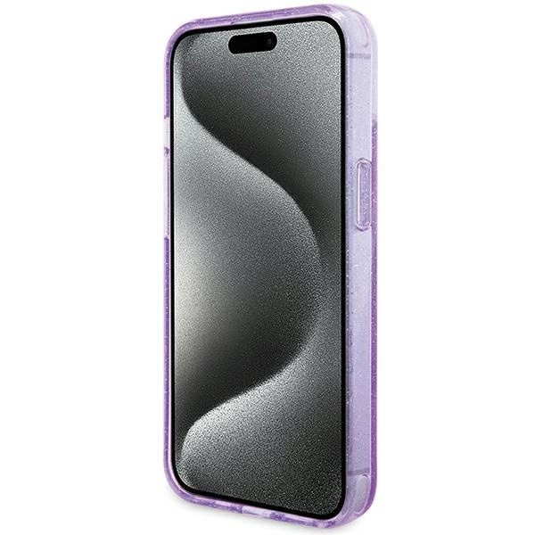 Guess Ring Stand Script Glitter MagSafe case for iPhone 15 Plus / 14 Plus - purpleeng