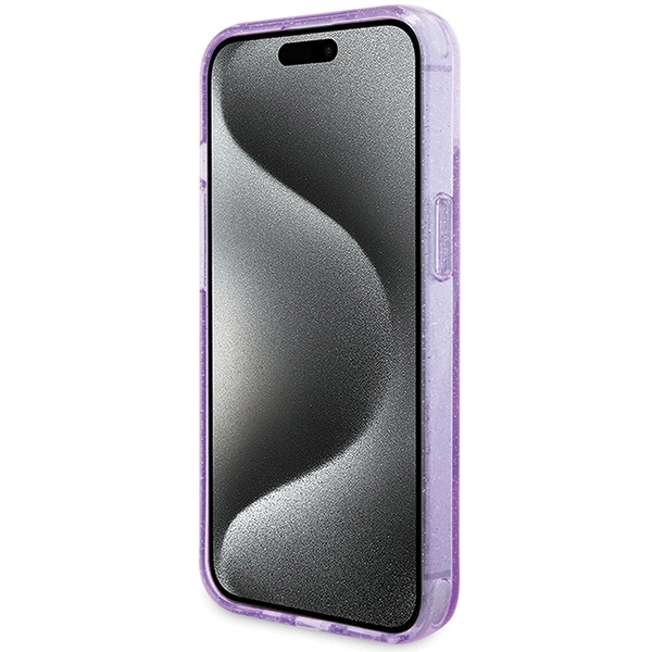 Guess Ring Stand Script Glitter MagSafe case for iPhone 15 - purpleeng