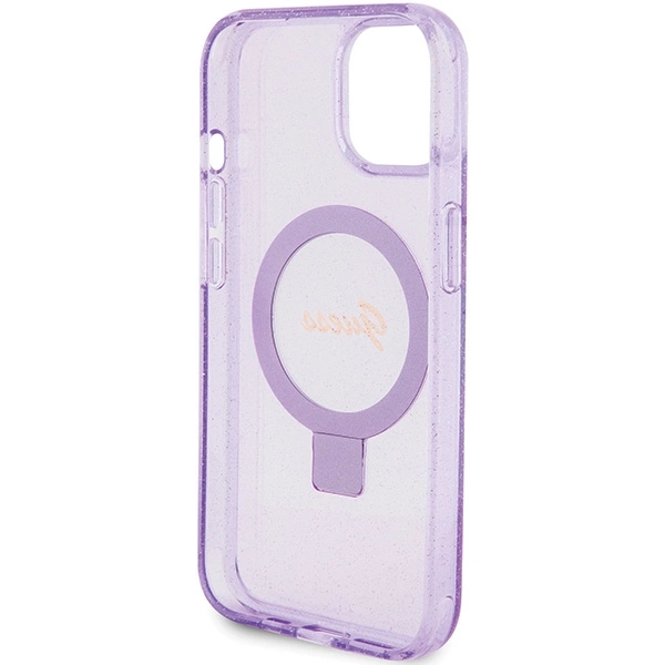 Guess Ring Stand Script Glitter MagSafe case for iPhone 15 - purpleeng