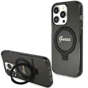 Guess Ring Stand Script Glitter MagSafe case for iPhone 15 Pro Max - blackeng