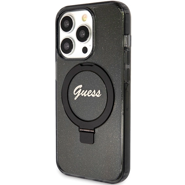 Guess Ring Stand Script Glitter MagSafe case for iPhone 15 Pro Max - blackeng