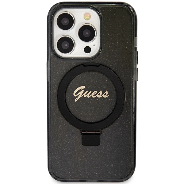 Guess Ring Stand Script Glitter MagSafe case for iPhone 15 Pro Max - blackeng