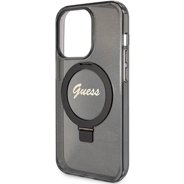 Guess Ring Stand Script Glitter MagSafe case for iPhone 15 Pro Max - blackeng
