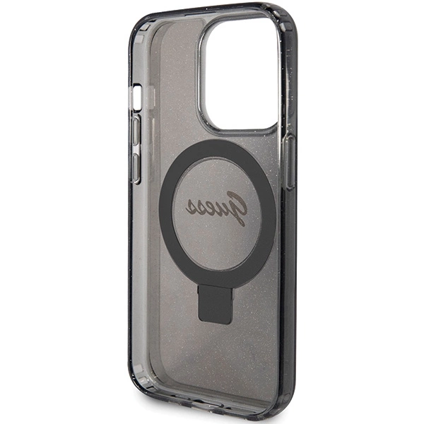Guess Ring Stand Script Glitter MagSafe case for iPhone 15 Pro Max - blackeng