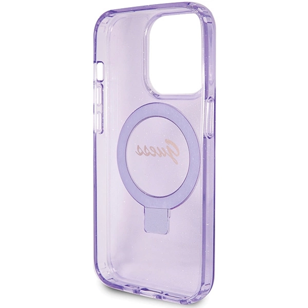 Guess Ring Stand Script Glitter MagSafe case for iPhone 15 Pro Max - purpleeng