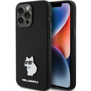 Karl Lagerfeld Silicone Choupette Metal Pin case for iPhone 15 Pro - blackeng